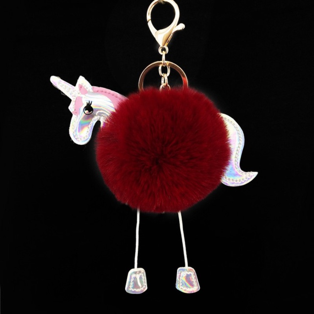 Fluffy Iridescent Unicorn Handbag Pompom Keychain
